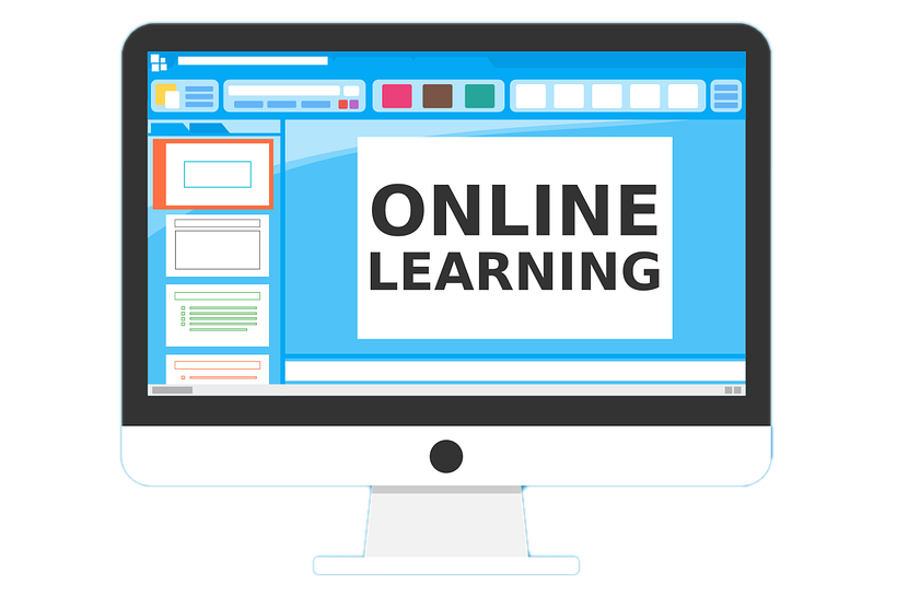 Ilustrace: monitor s textem "ONLINE LEARNING"